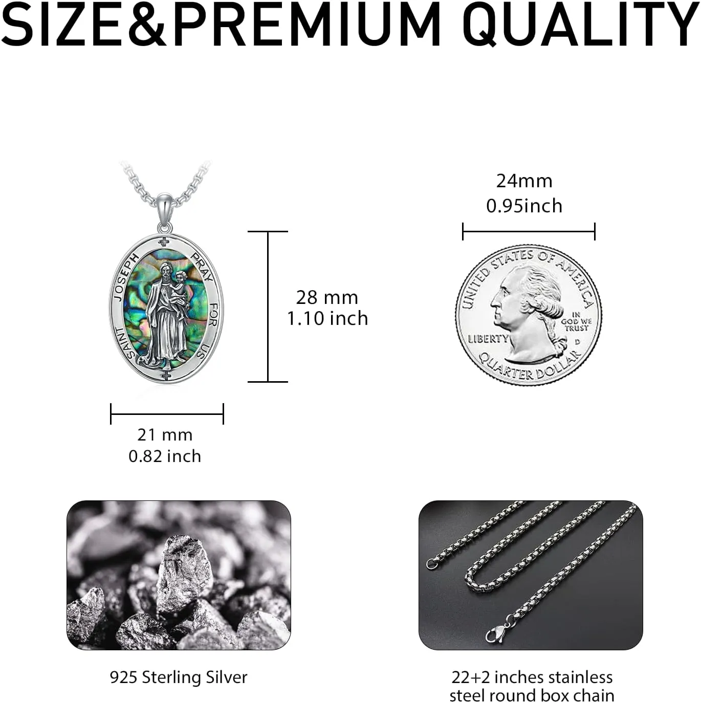 CEKAMA 925 Sterling Silver Patron Saint Medal Necklace For Men & Women Delicate Texture Protect Us Amulet Pendant With 20/22/24 Inches Chain Jewelry for Christmas Valentine Birthday