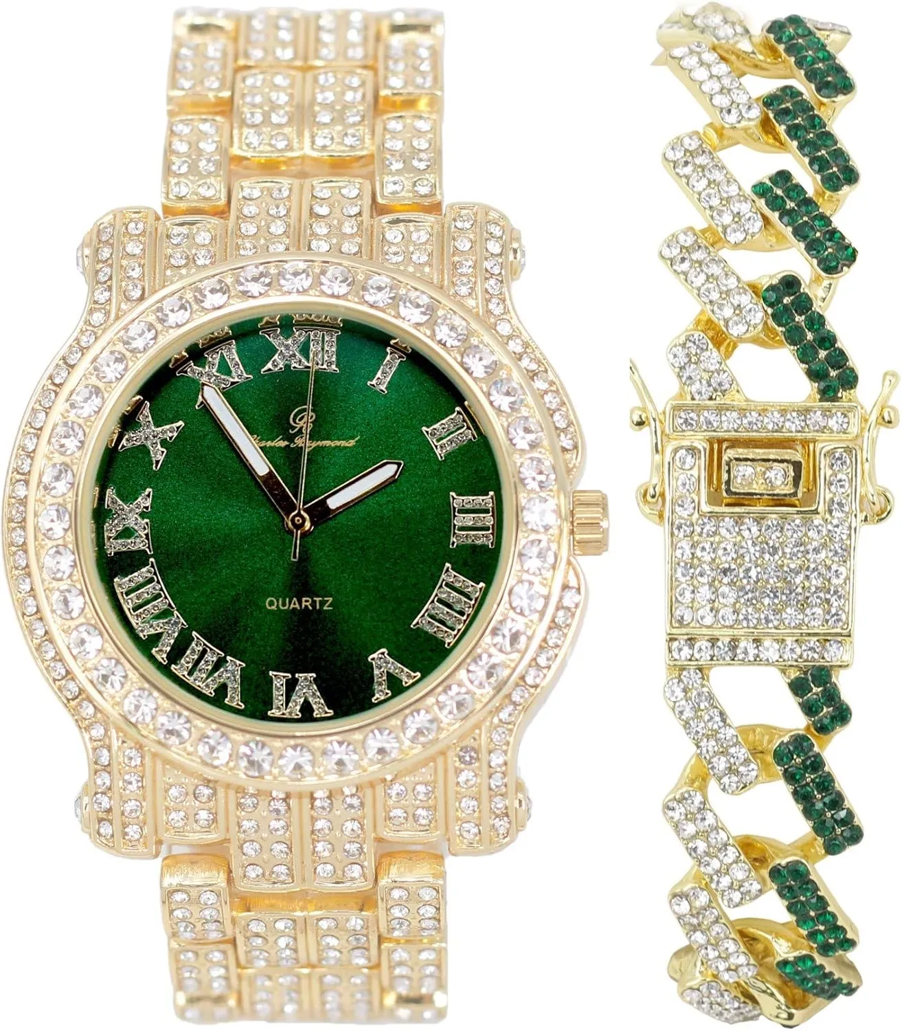 Charles Raymond Bling-ed Out Silver Round Luxury Mens Watch w/Bling-ed Out Bracelet - L0504B
