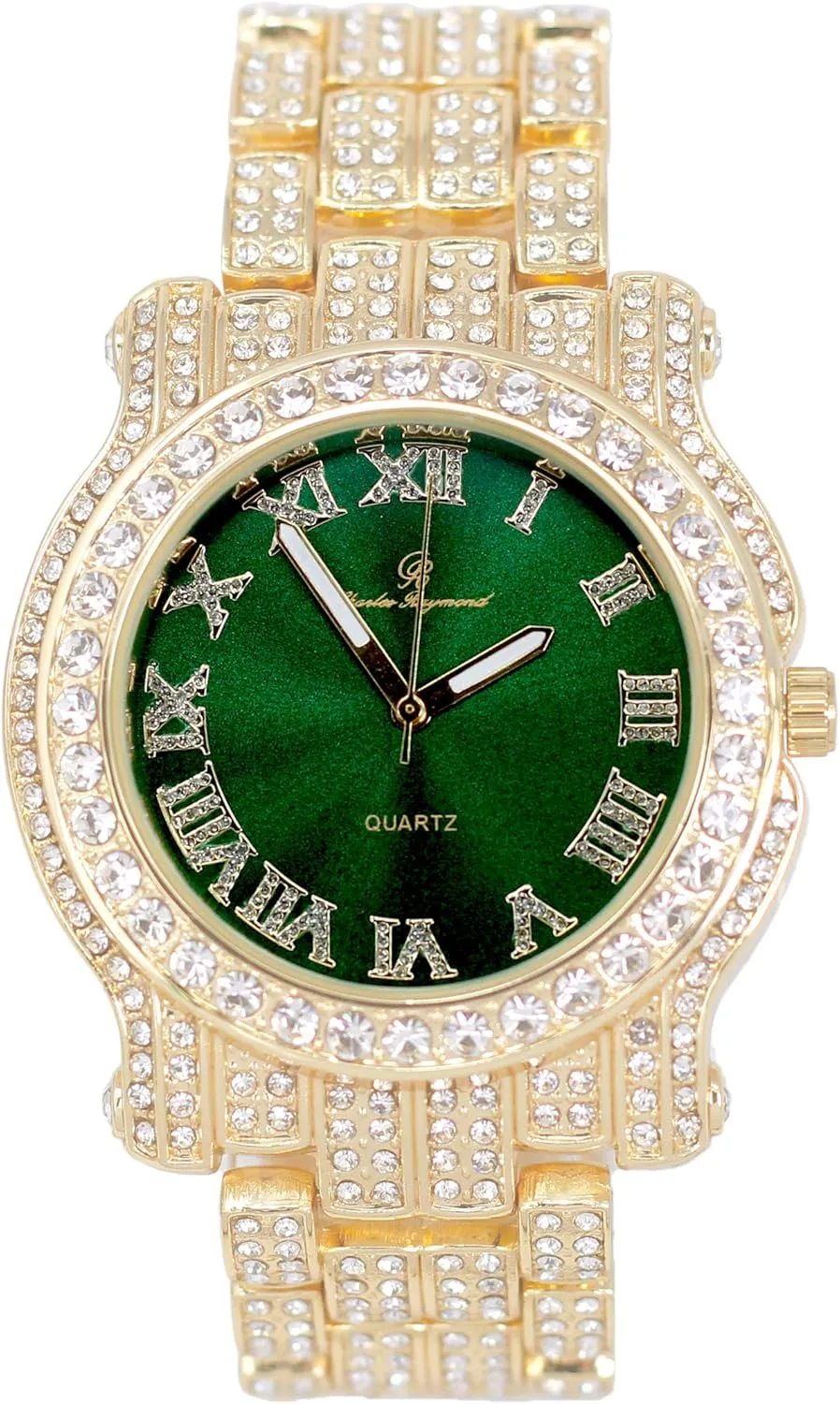 Charles Raymond Bling-ed Out Silver Round Luxury Mens Watch w/Bling-ed Out Bracelet - L0504B