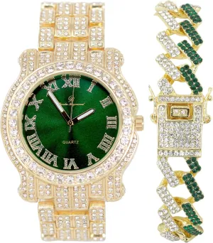 Charles Raymond Bling-ed Out Silver Round Luxury Mens Watch w/Bling-ed Out Bracelet - L0504B