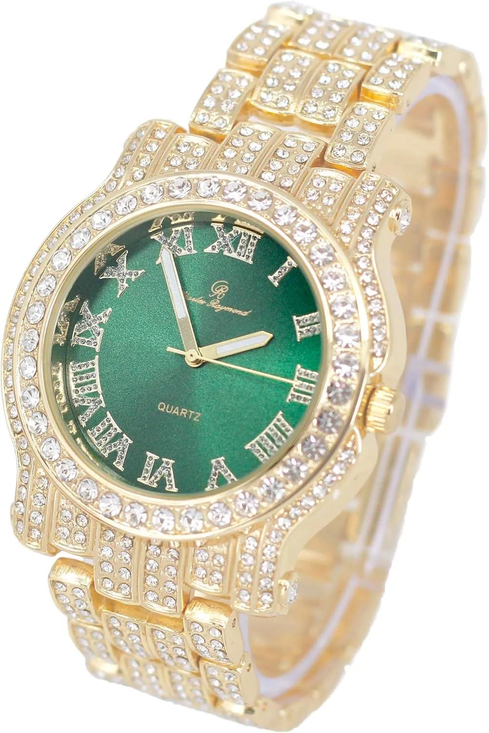 Charles Raymond Bling-ed Out Silver Round Luxury Mens Watch w/Bling-ed Out Bracelet - L0504B