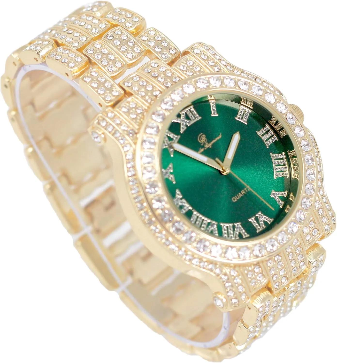 Charles Raymond Bling-ed Out Silver Round Luxury Mens Watch w/Bling-ed Out Bracelet - L0504B