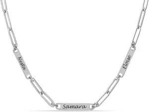 Charmsy 925 Sterling Silver Personalized Mothers Day Gifts Name Bar Station Necklace | Customized Engraved Name Paperclip Link Chain Necklace for Women | Custom Jewelry Gift for Birthday Anniversary