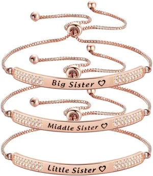 CHOORO Best Friend Jewelry Big Sister Middle Sister Little Sister Bracelet Set Sisters Rhinestone Bracelet Wedding Gifts for Sisters