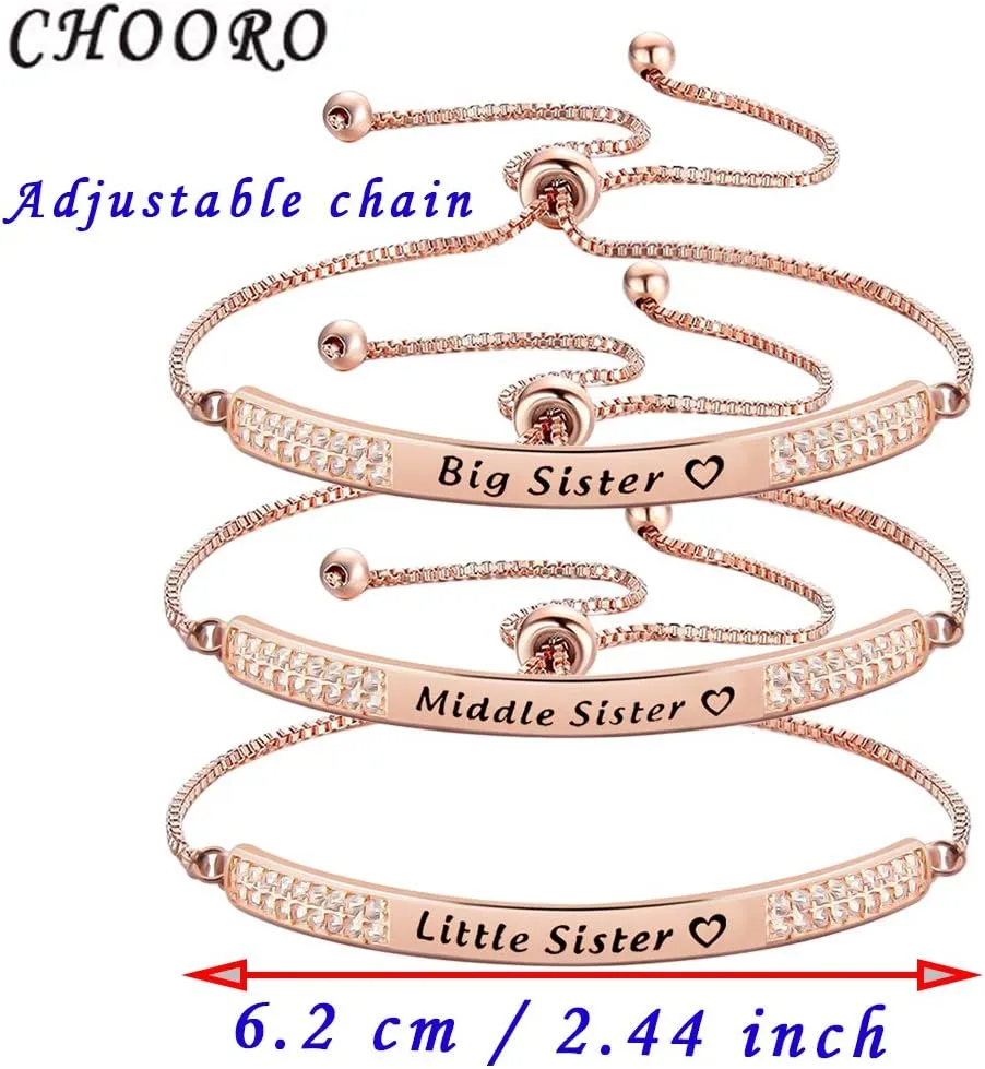 CHOORO Best Friend Jewelry Big Sister Middle Sister Little Sister Bracelet Set Sisters Rhinestone Bracelet Wedding Gifts for Sisters