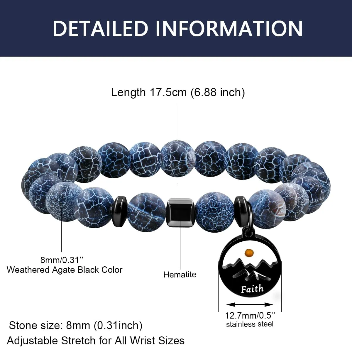 Christian 8mm Natural Jade Stone Mustard Seed Faith Bracelet, Inspirational Elastic Religious Beaded Bracelet for Men and Women, Suitable for Daily Wear YA4107