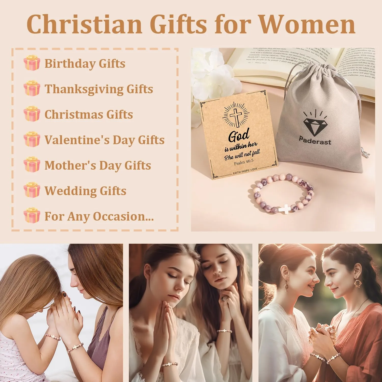 Christian Mothers-Day Gifts for Women, First Communion Confirmation Graduation Gifts Religious Cross Bracelet for Mom/Daughter/Friend/Sister/Grandma/Granddaughter/Godmother/Her, Inspirational Birthday Faith Based Jesus Jewelry