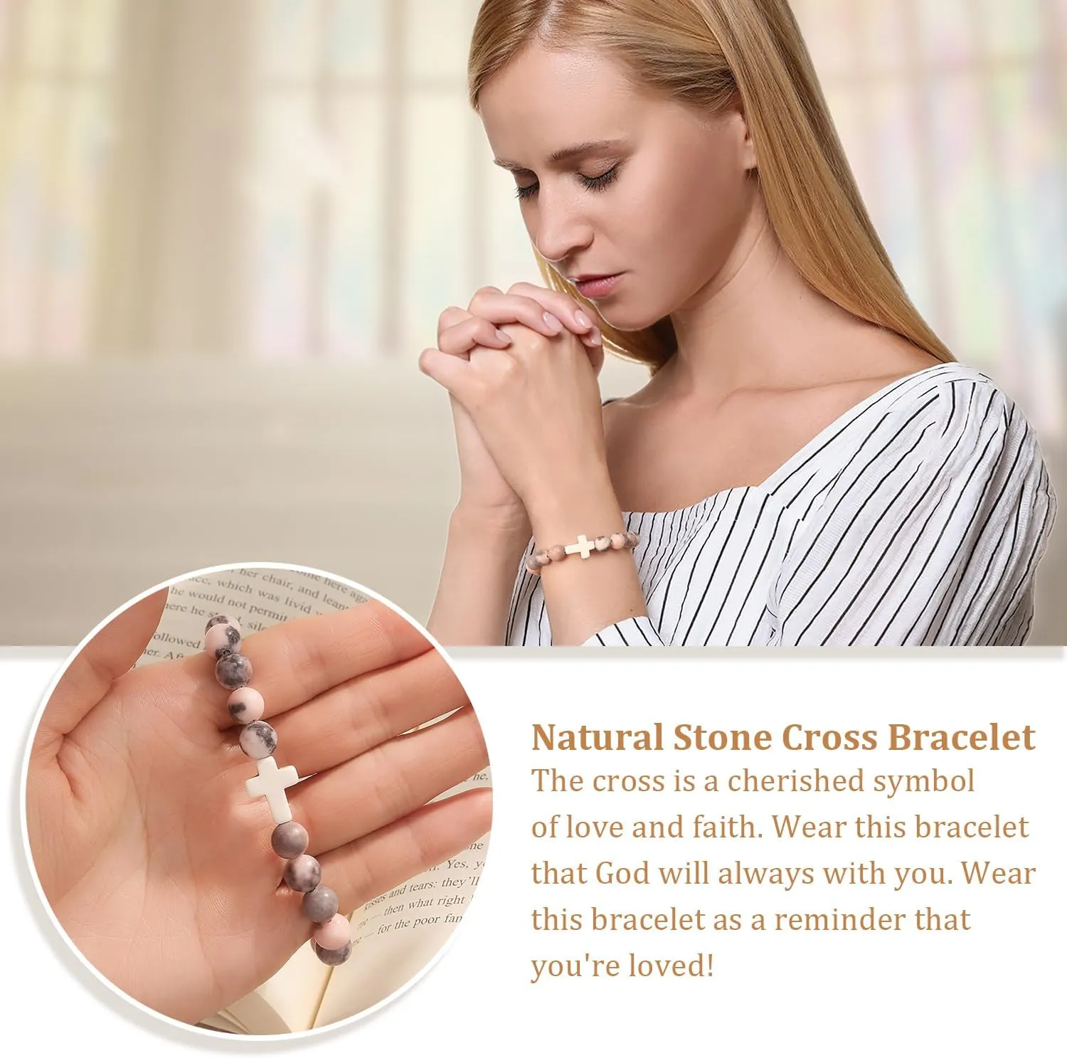 Christian Mothers-Day Gifts for Women, First Communion Confirmation Graduation Gifts Religious Cross Bracelet for Mom/Daughter/Friend/Sister/Grandma/Granddaughter/Godmother/Her, Inspirational Birthday Faith Based Jesus Jewelry