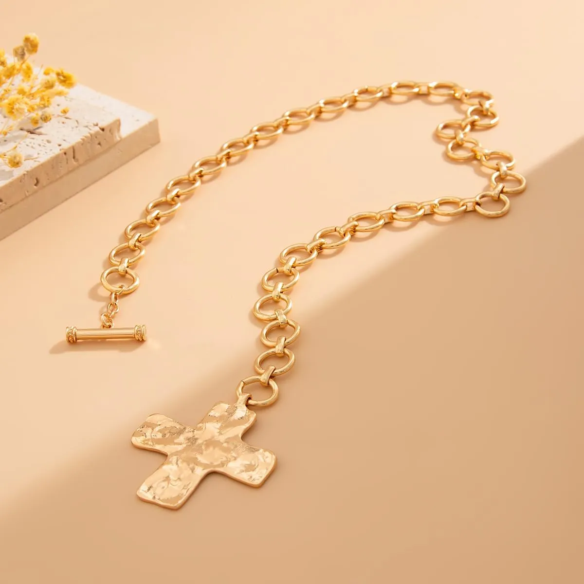 Chunky Cross Necklace for Women Heart Necklace Coin Necklace Pendant Charm Necklace OT Toggle Choker Jewelry