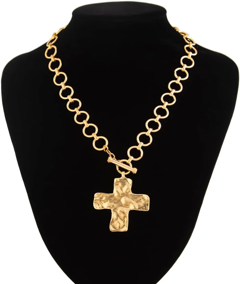 Chunky Cross Necklace for Women Heart Necklace Coin Necklace Pendant Charm Necklace OT Toggle Choker Jewelry