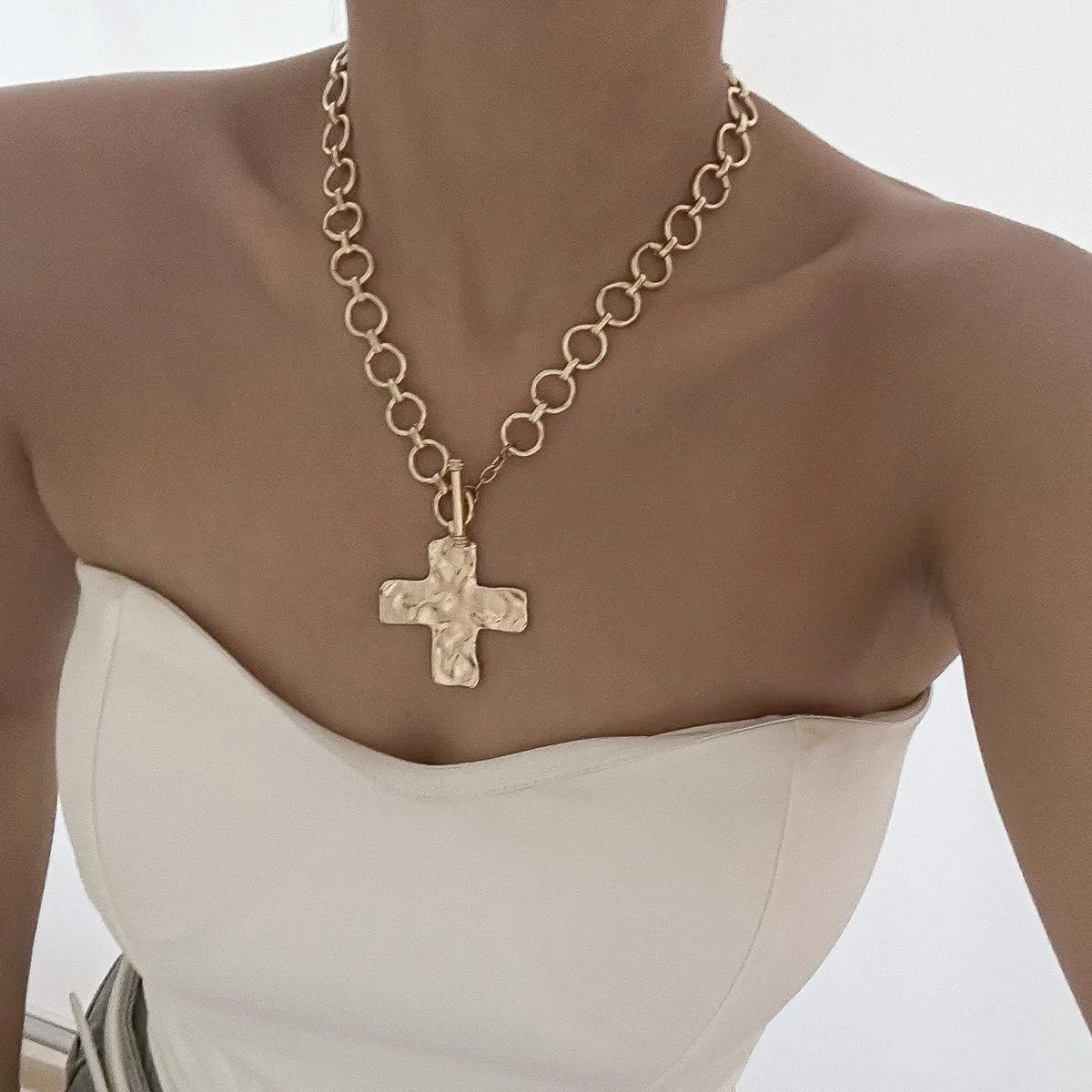 Chunky Cross Necklace for Women Heart Necklace Coin Necklace Pendant Charm Necklace OT Toggle Choker Jewelry