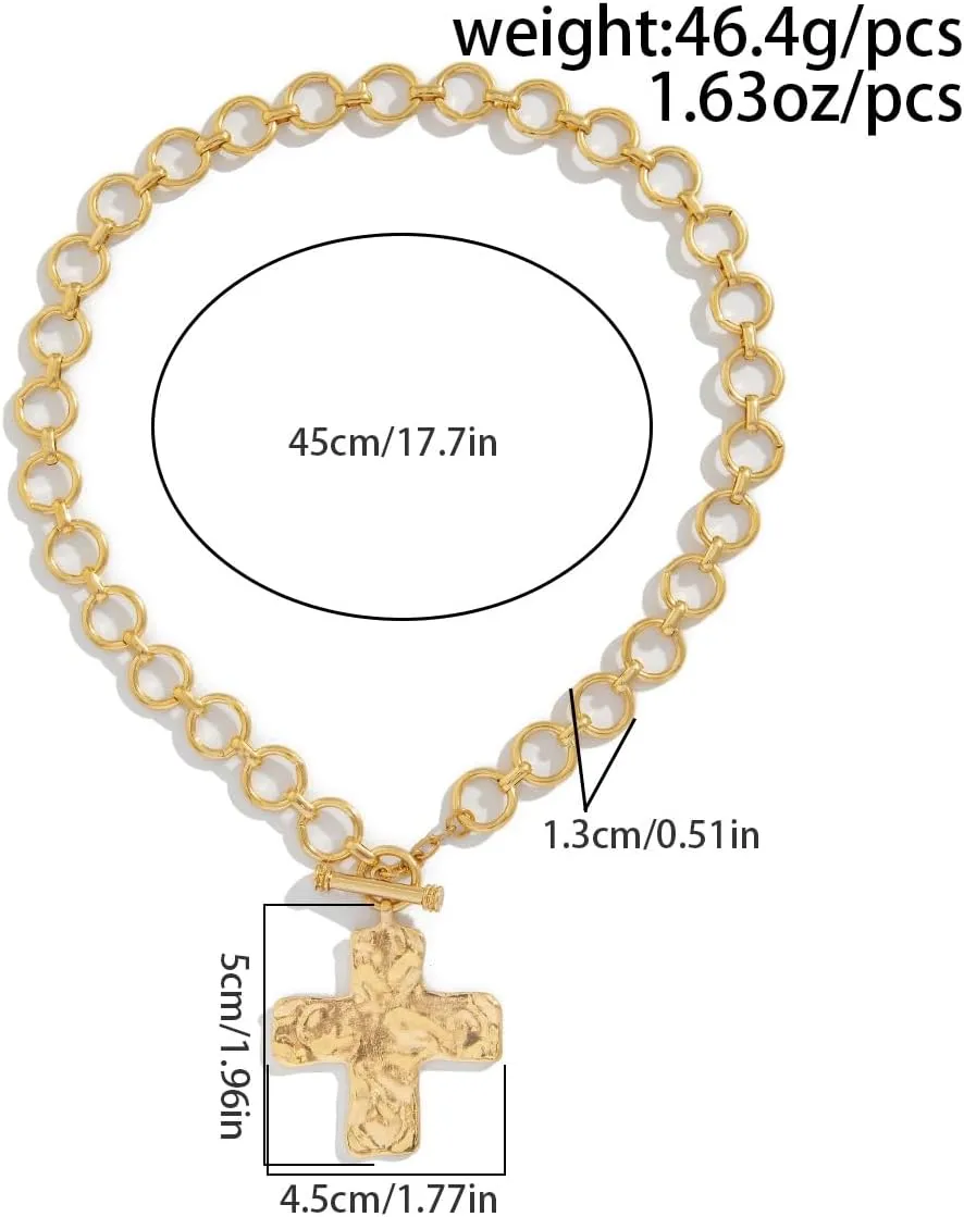 Chunky Cross Necklace for Women Heart Necklace Coin Necklace Pendant Charm Necklace OT Toggle Choker Jewelry