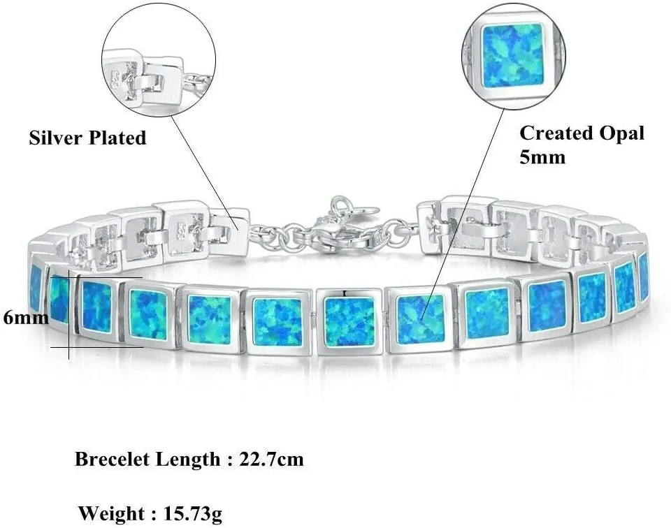 CiNily Ladies Fire Opal Bracelets 14K White Gold Plated Tennis Bracelet Women Jewelry Gift Gemstone Bracelet