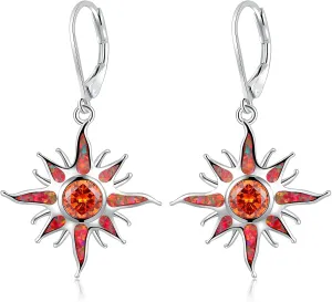 CiNily Sun Dangle Earrings 14K White Gold Plated Created Red/White Fire Opal Drop Hoop Earrings Orange/Yellow Garnet Earrings Trendy Jewelry Gifts for Women Graduation Party