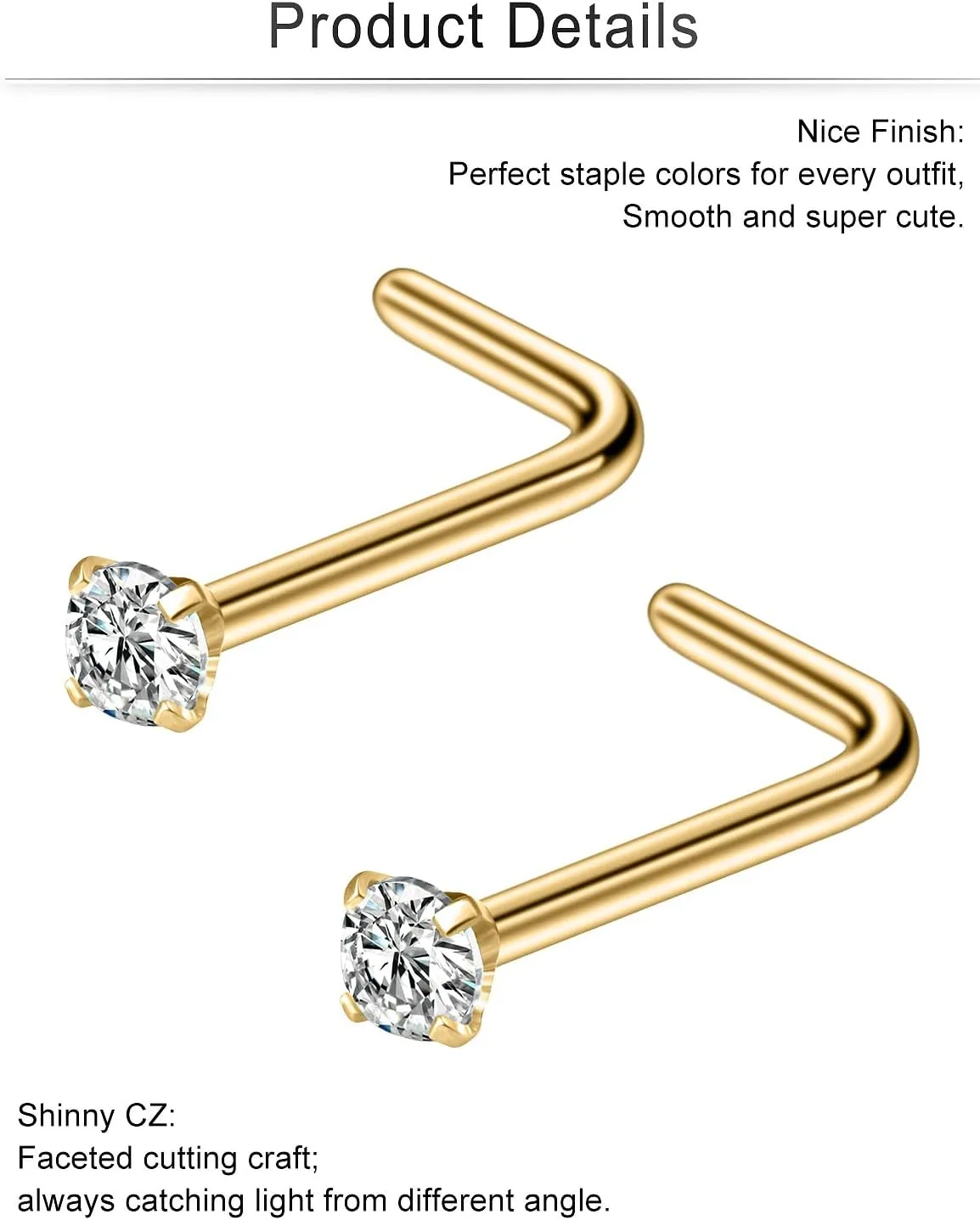 Cisyozi 18G Nose Rings Studs Hypoallergenic Nose Piercings 316L Surgical Steel Silver Nose Rings Set L Shaped Nose Nostril Piercing Jewelry for Women Men Diamond CZ 1.5mm 2mm 2.5mm 3mm 3.5mm 4mm