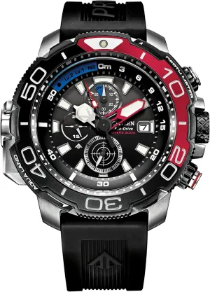 Citizen Men's Eco-Drive Promaster Aqualand Watch, Polyurethane Strap, Black Dial with Red Accents Chronograph (Model: BJ2167-03E)