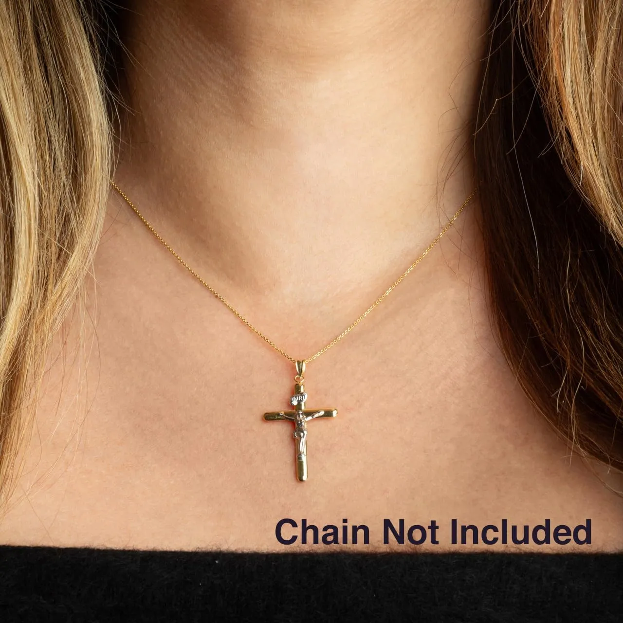 Claddagh Gold 14K Two Tone Gold Sacred INRI Jesus Christ Cross Crucifix Pendant Necklace