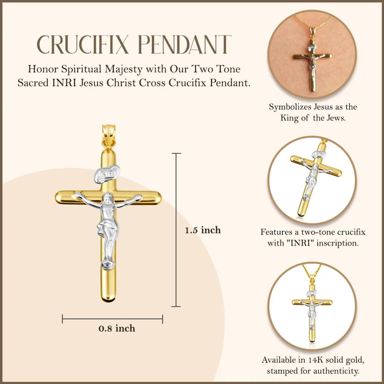 Claddagh Gold 14K Two Tone Gold Sacred INRI Jesus Christ Cross Crucifix Pendant Necklace