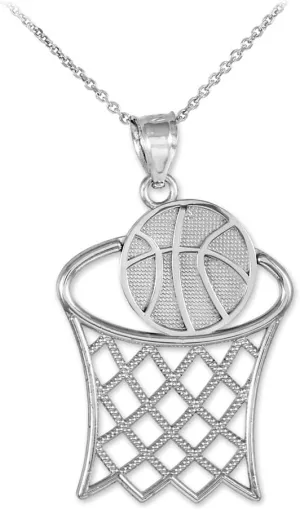 Claddagh Gold 925 Sterling Silver Basketball Hoop Sports Charm Pendant Necklace