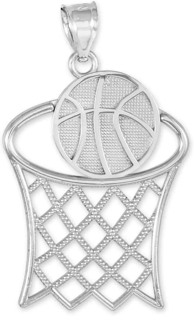 Claddagh Gold 925 Sterling Silver Basketball Hoop Sports Charm Pendant Necklace