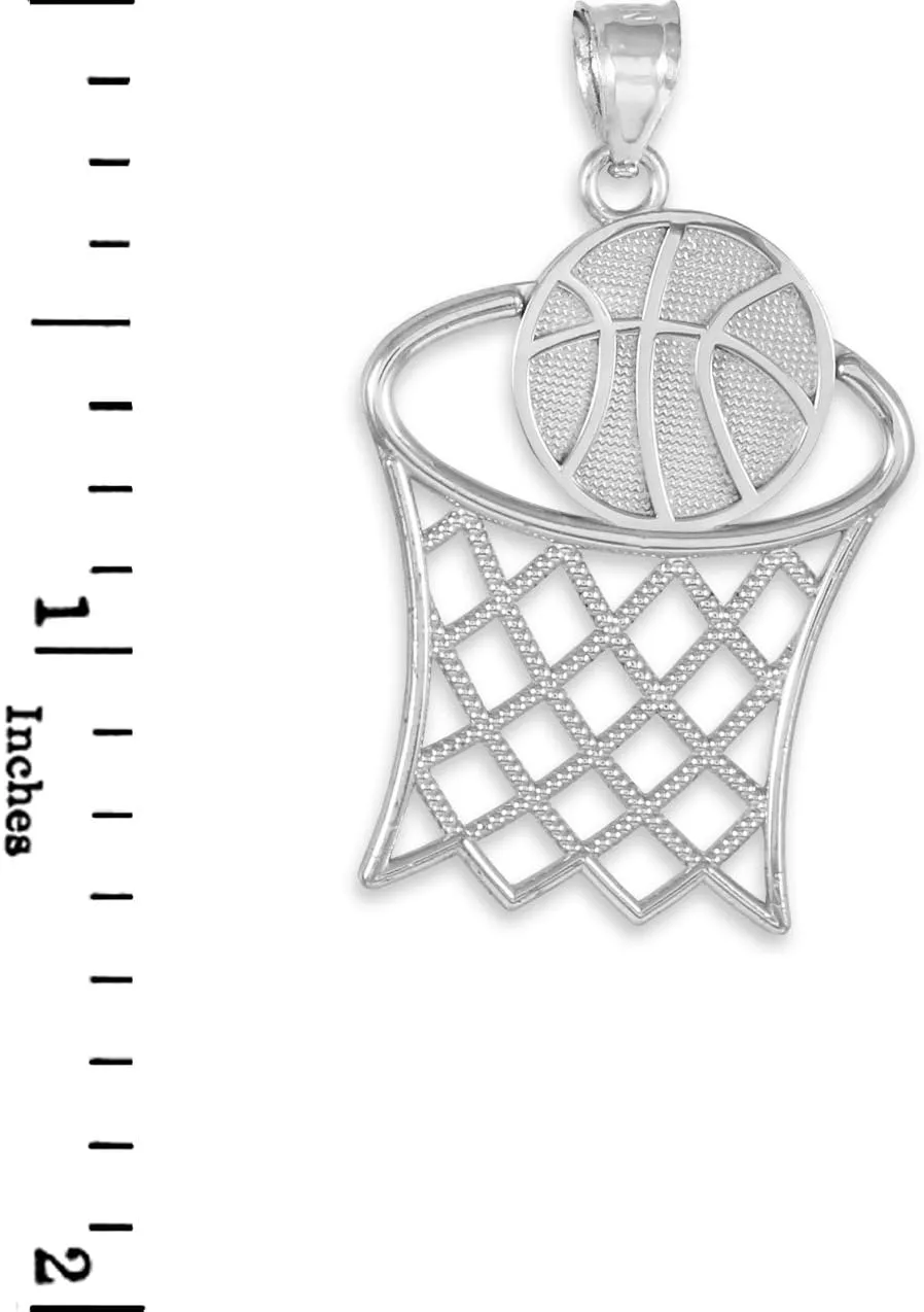 Claddagh Gold 925 Sterling Silver Basketball Hoop Sports Charm Pendant Necklace