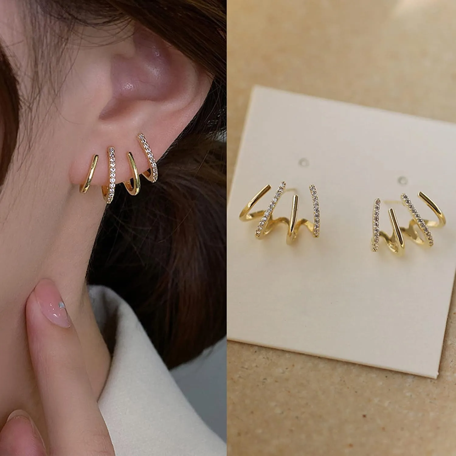 Claw Earring Cuff Zircon Needle Stud Ear Cuffs Gold Claw Earrings for Women Dainty Minimalist Huggie Ear Wrap Piercing Stud Earrings