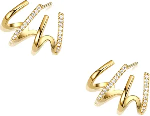 Claw Earring Cuff Zircon Needle Stud Ear Cuffs Gold Claw Earrings for Women Dainty Minimalist Huggie Ear Wrap Piercing Stud Earrings