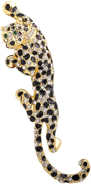 Climbing Black Spots Leopard Brooch Pin Crystal Big Cat Animal Breastpin Badge Jewelry for Men Women