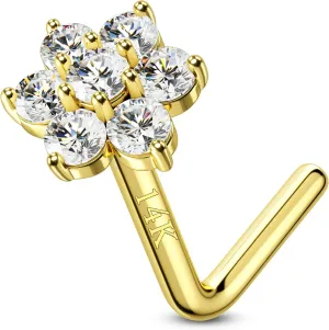 CM Crareesi Mania 14K Real Gold Nose Rings 20G Piercing Jewelry Flower Studs Solid Yellow Gold Nose Rings for Women