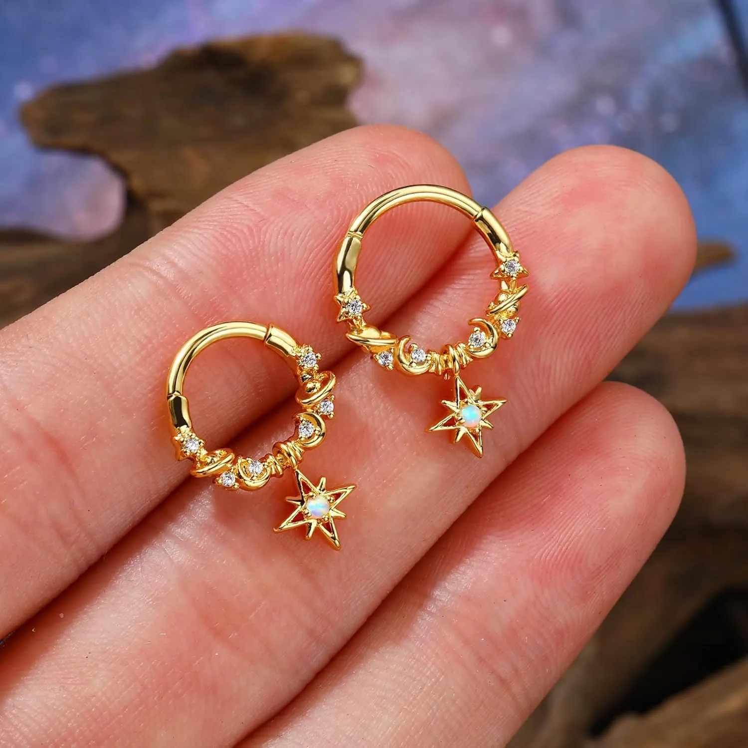 CM Crareesi Mania Dangle Septum Piercing Jewelry Star Septum Ring 316L Surgical Steel Daith Piercing Jewelry 16G Cute Helix Earrings for Women Dangle Nose Ring