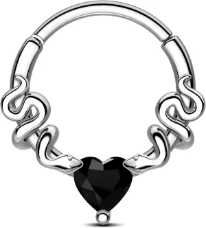 CM Crareesi Mania Septum Rings Snake Septum Piercing Jewelry 316L Stainless Steel Septum Clicker 16G Heart CZ Septum Nose Rings Daith Piercing Jewelry