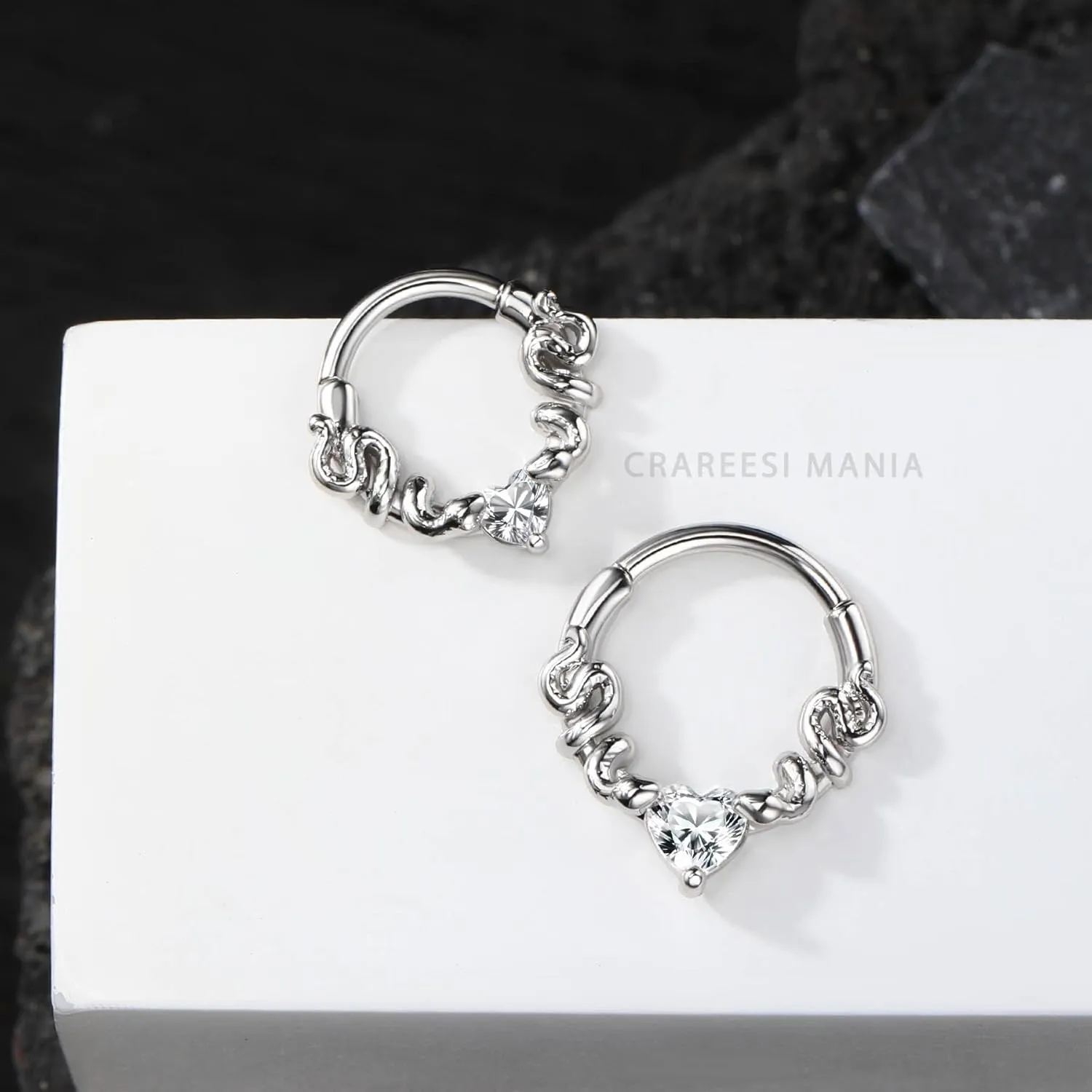 CM Crareesi Mania Septum Rings Snake Septum Piercing Jewelry 316L Stainless Steel Septum Clicker 16G Heart CZ Septum Nose Rings Daith Piercing Jewelry