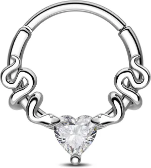 CM Crareesi Mania Septum Rings Snake Septum Piercing Jewelry 316L Stainless Steel Septum Clicker 16G Heart CZ Septum Nose Rings Daith Piercing Jewelry