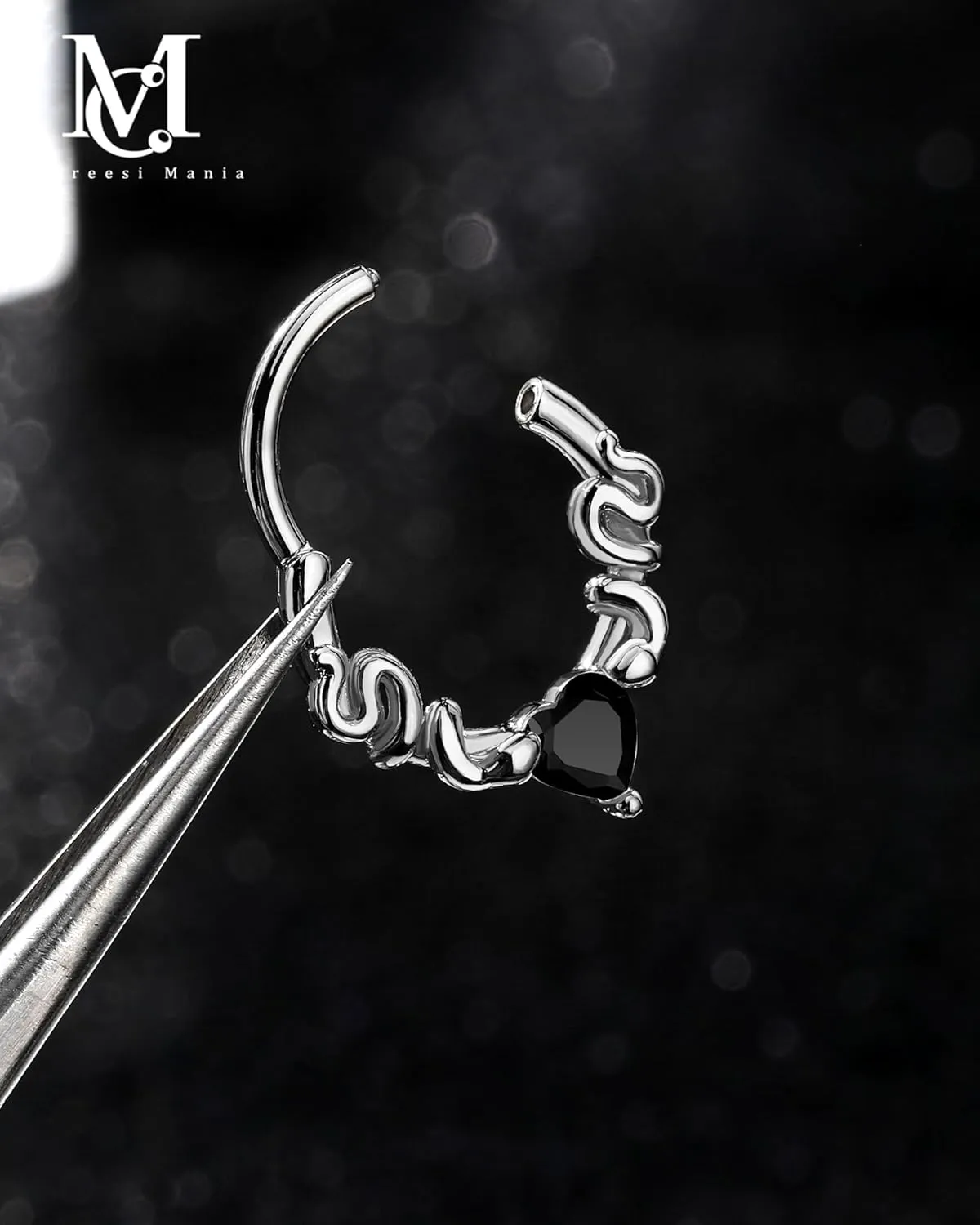 CM Crareesi Mania Septum Rings Snake Septum Piercing Jewelry 316L Stainless Steel Septum Clicker 16G Heart CZ Septum Nose Rings Daith Piercing Jewelry