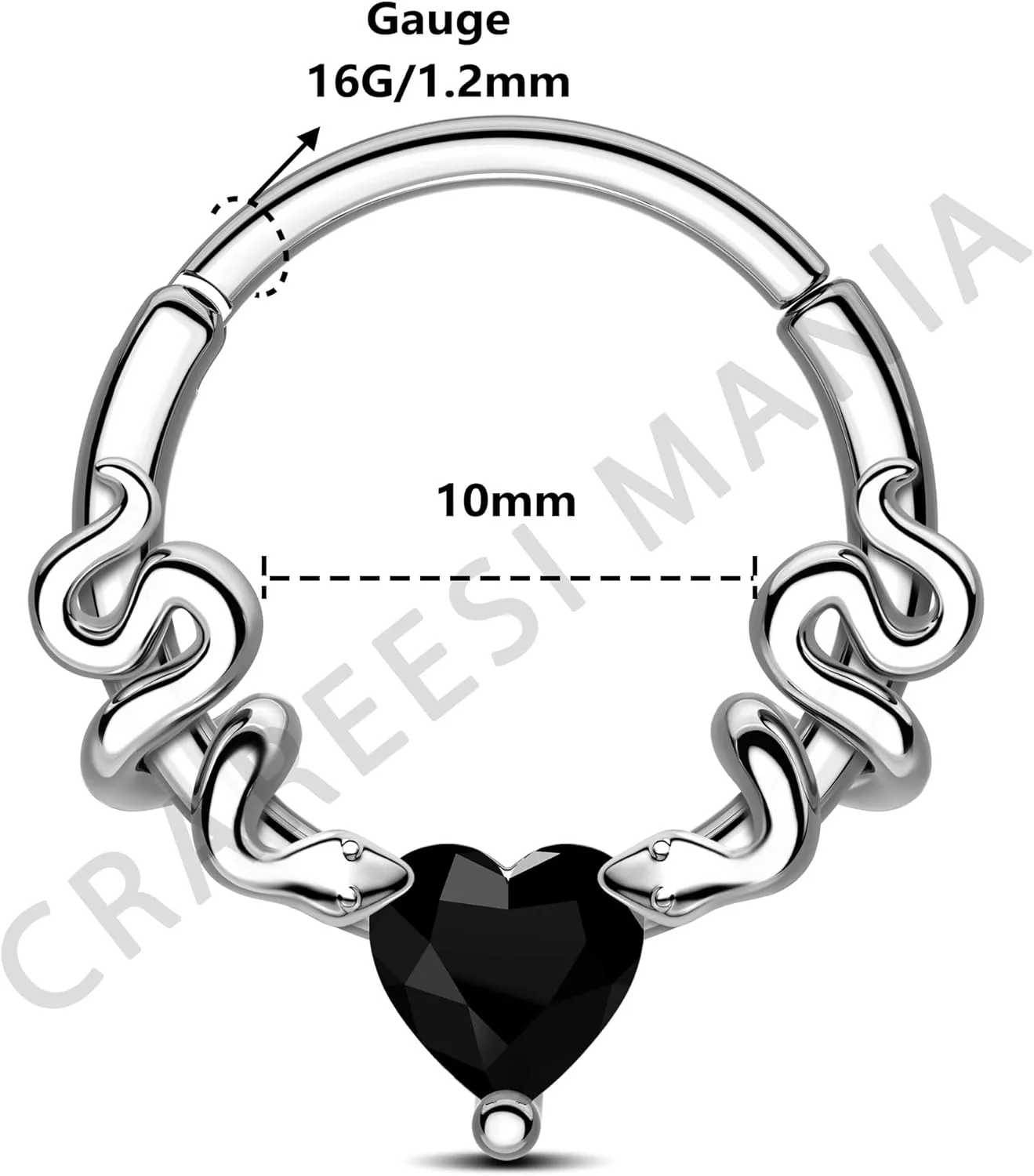 CM Crareesi Mania Septum Rings Snake Septum Piercing Jewelry 316L Stainless Steel Septum Clicker 16G Heart CZ Septum Nose Rings Daith Piercing Jewelry
