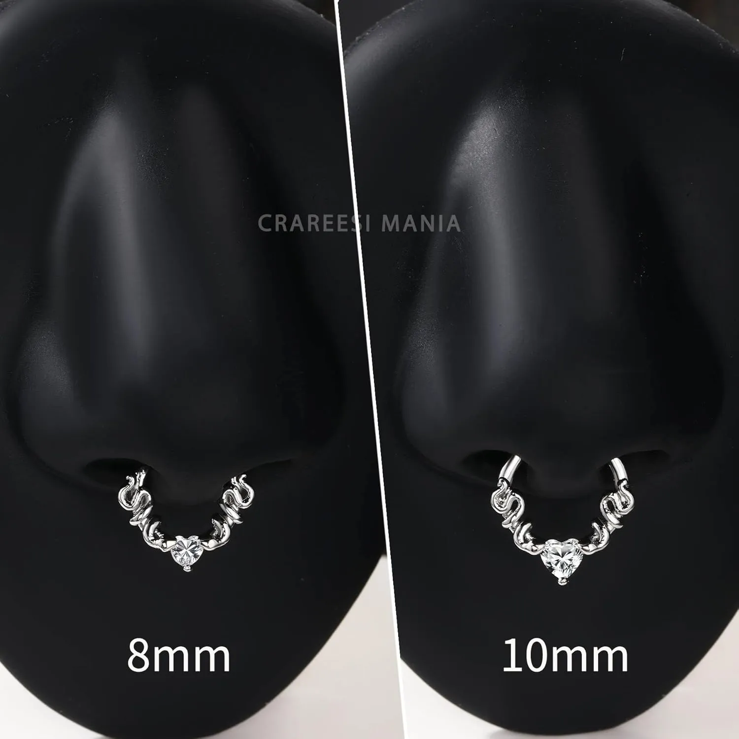 CM Crareesi Mania Septum Rings Snake Septum Piercing Jewelry 316L Stainless Steel Septum Clicker 16G Heart CZ Septum Nose Rings Daith Piercing Jewelry
