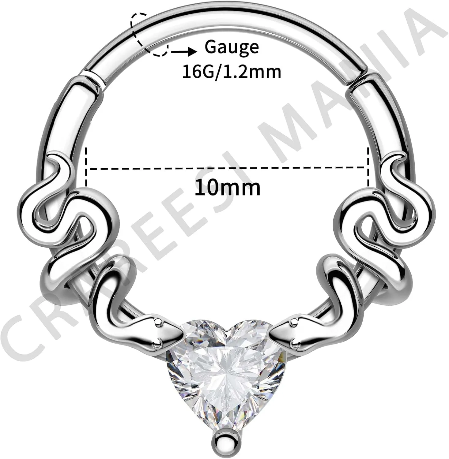 CM Crareesi Mania Septum Rings Snake Septum Piercing Jewelry 316L Stainless Steel Septum Clicker 16G Heart CZ Septum Nose Rings Daith Piercing Jewelry