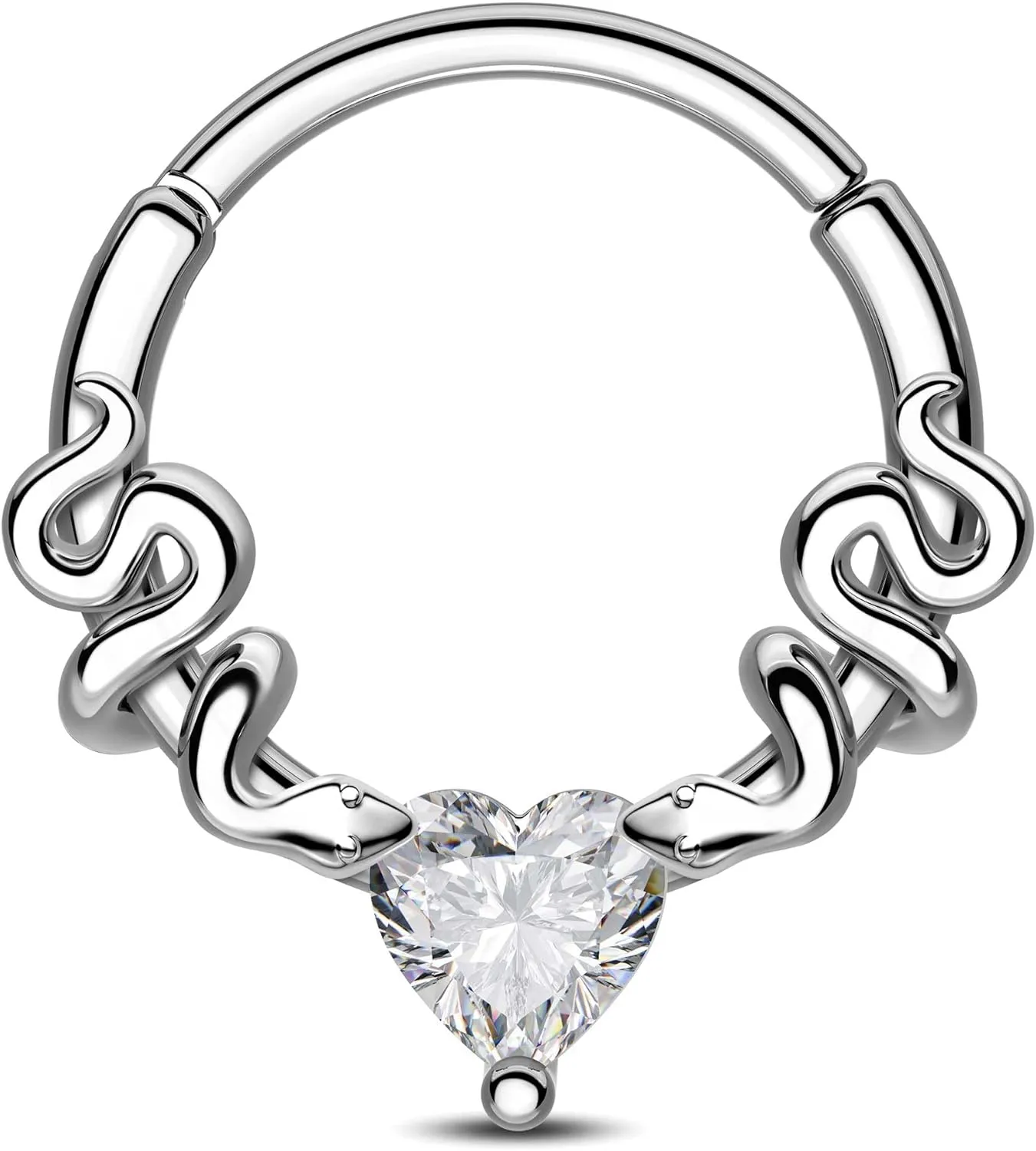 CM Crareesi Mania Septum Rings Snake Septum Piercing Jewelry 316L Stainless Steel Septum Clicker 16G Heart CZ Septum Nose Rings Daith Piercing Jewelry