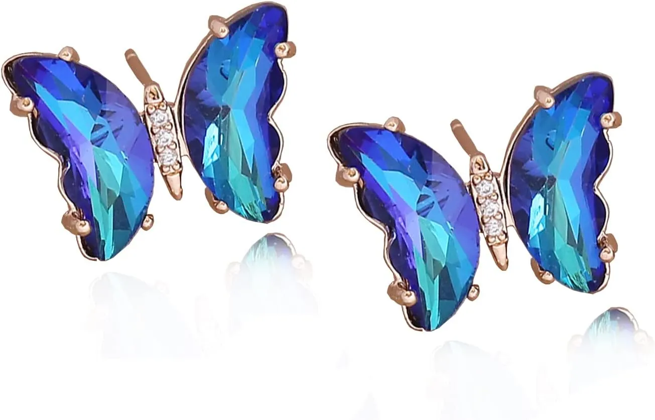 Colorful Butterfly Stud Earrings for Women Enamel Statement Cubic Zirconia Butterfly Jewelry Women Gifts for Christmas