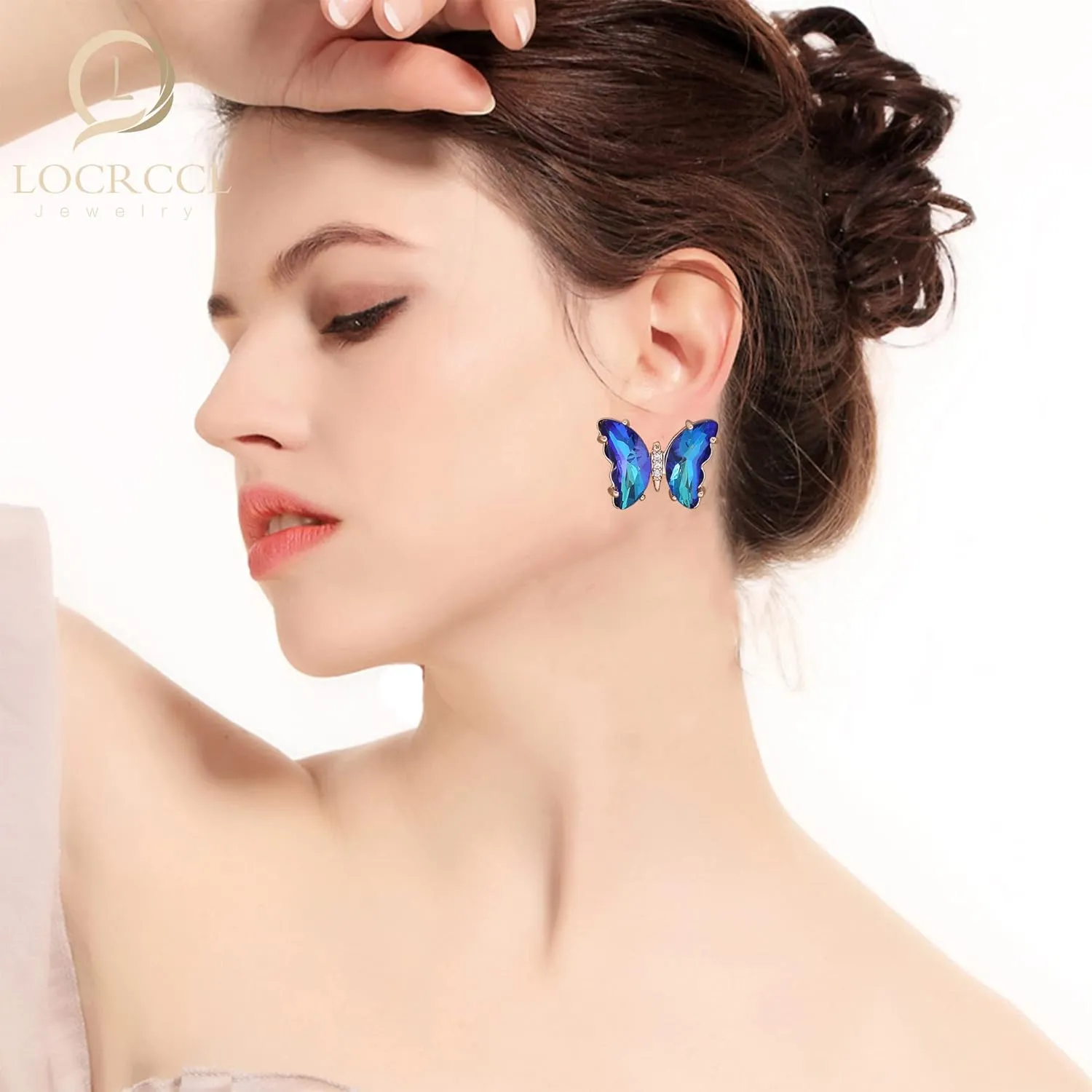 Colorful Butterfly Stud Earrings for Women Enamel Statement Cubic Zirconia Butterfly Jewelry Women Gifts for Christmas