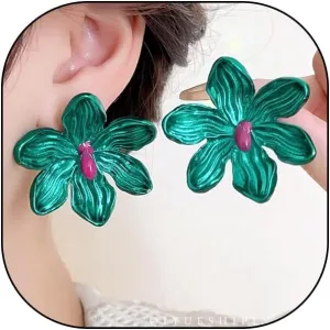 Colorful Flower Statement Earrings for Women Vintage Unique Two-Tone Floral Petal Stud Earrings Minimalist Enamel Flower Earrings Jewelry Gifts