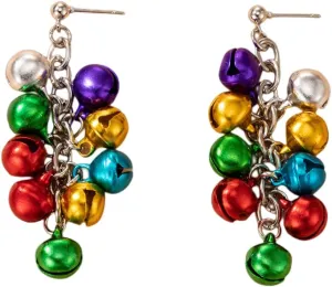 Colorful Jingle Ball Bell Tassel Dangle Earrings for Women Girls Cute Red Green Charms Drop Dangling Stud Earring Delicate Fashion Christmas Festival Holiday Jewelry Gifts for Friends
