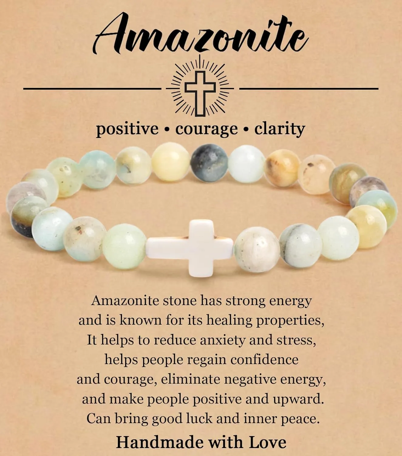 COLOYAN Christian Cross Beaded Bracelet Religious Cross Bracelet 8mm Natural Stone Healing Stretch Bracelets for Women Men
