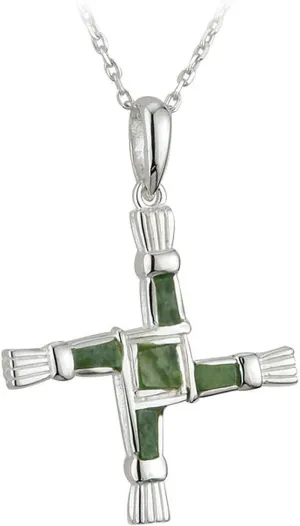 Connemara Marble Brigid Cross Necklace Sterling Silver Irish Made