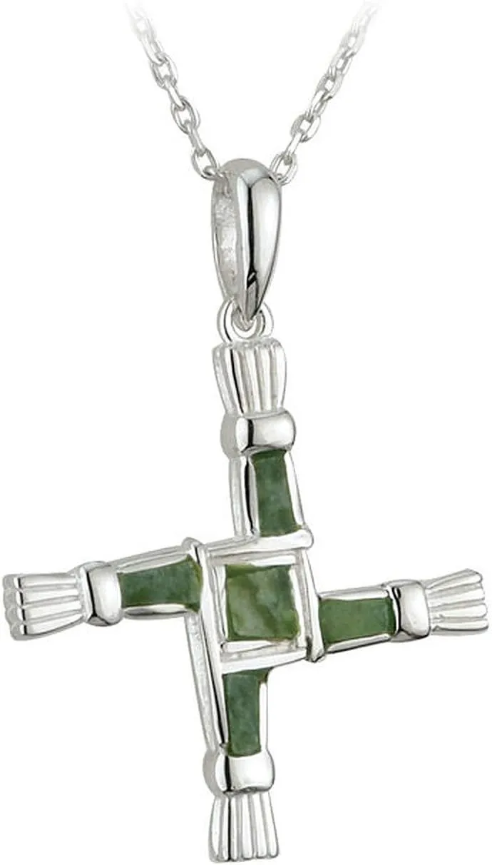 Connemara Marble Brigid Cross Necklace Sterling Silver Irish Made