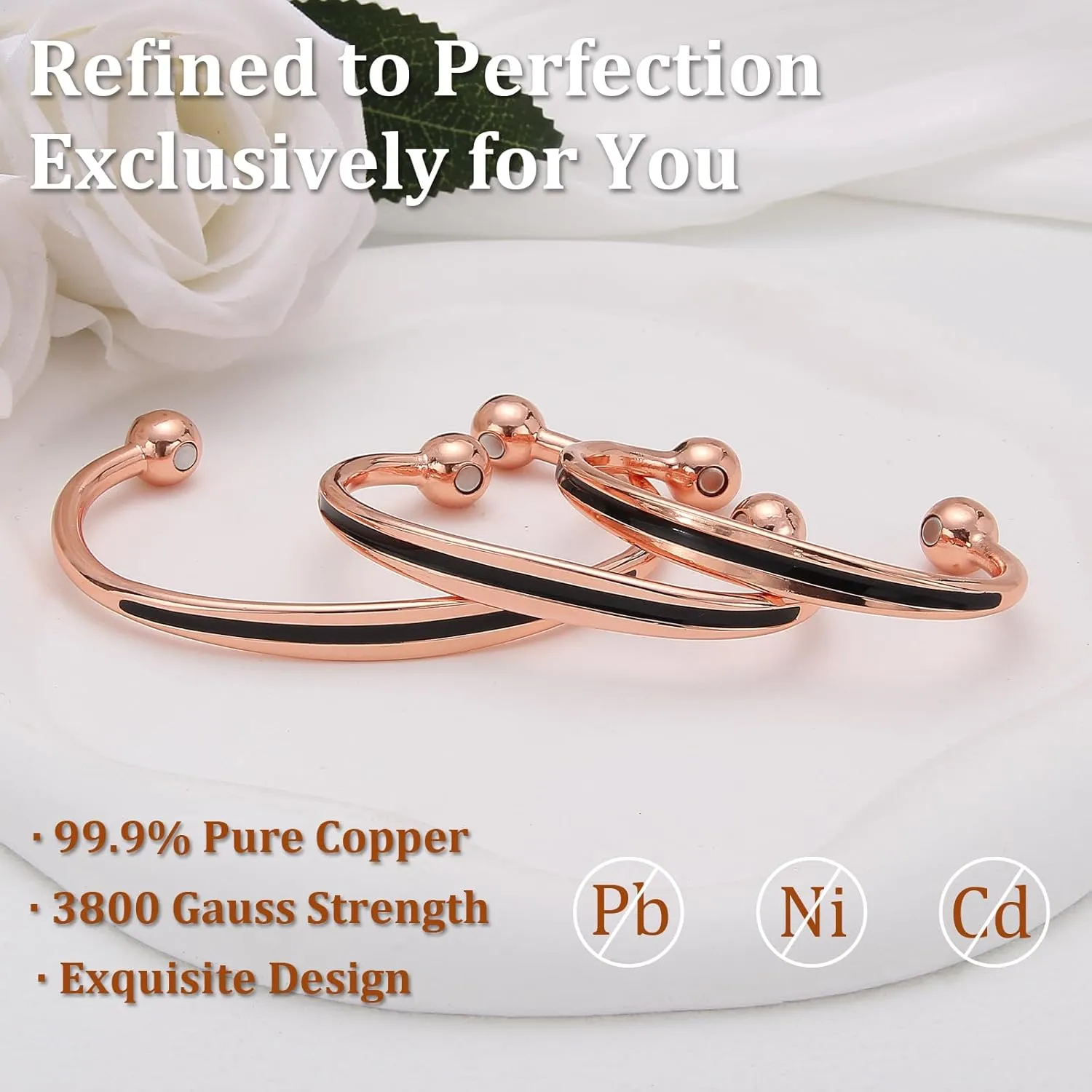 Copper Bracelet for Women Black Oil Cuff Bangle, 3500 Gauss Powerful Magnets Adjustable Girls Jewelry