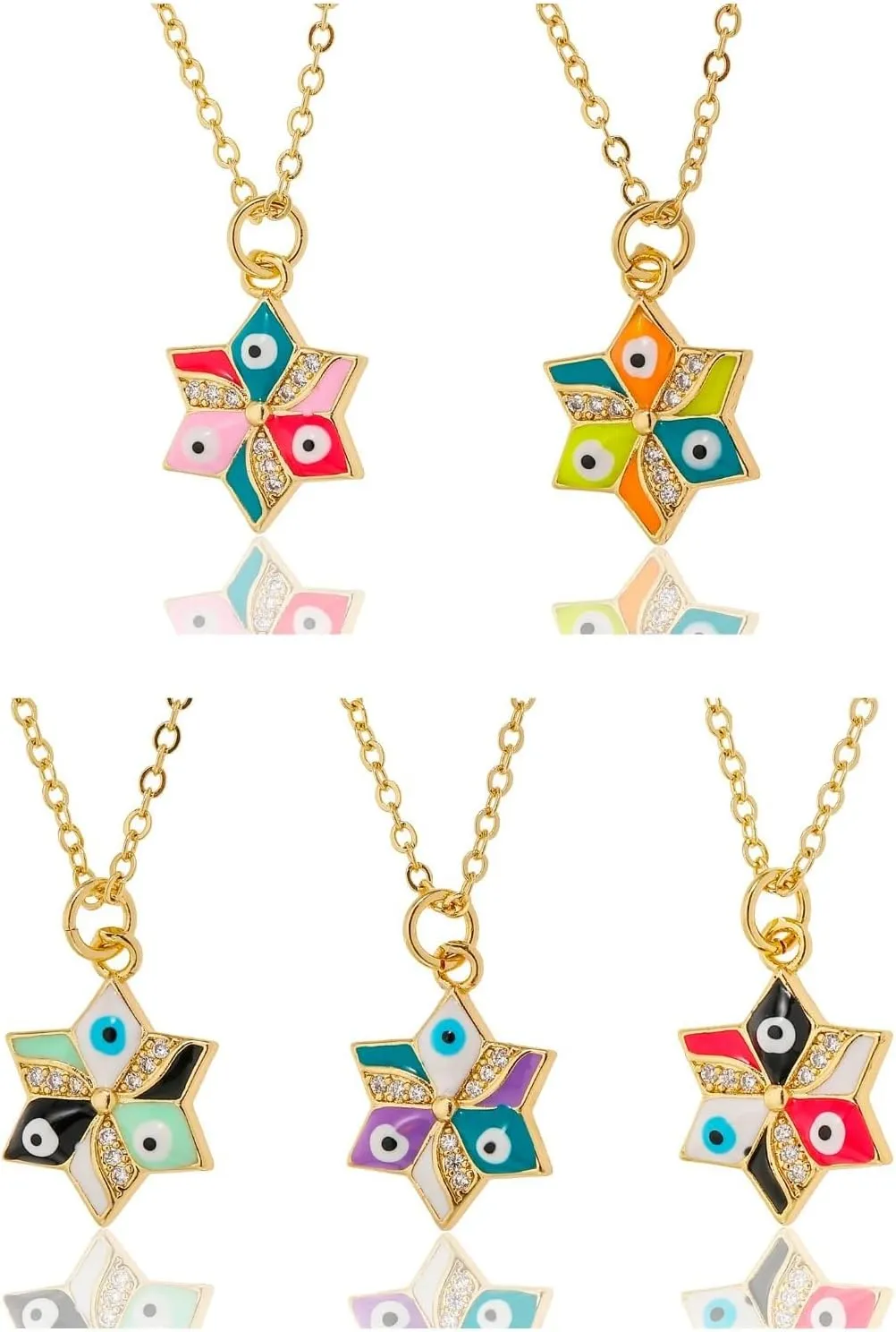 Copper Micro-inlaid Dripping Oil Hexagram Evil Eye Jewish Star of David Pendant Chain Necklace Unisex Multicolor Enamel Cubic Zirconia Crystal Stone Hip-Hop Personality Jewelry Gift