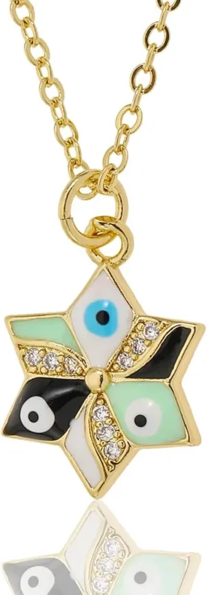 Copper Micro-inlaid Dripping Oil Hexagram Evil Eye Jewish Star of David Pendant Chain Necklace Unisex Multicolor Enamel Cubic Zirconia Crystal Stone Hip-Hop Personality Jewelry Gift