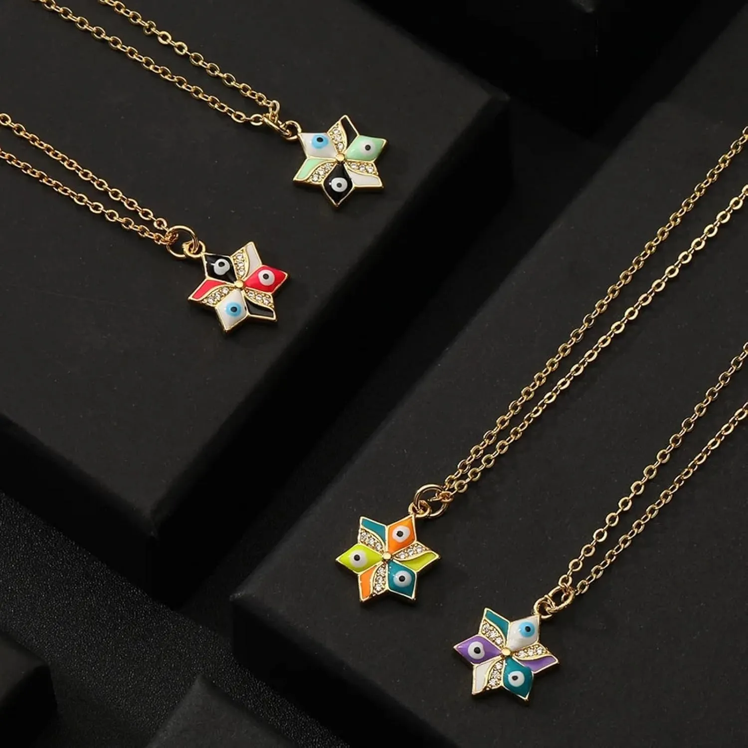 Copper Micro-inlaid Dripping Oil Hexagram Evil Eye Jewish Star of David Pendant Chain Necklace Unisex Multicolor Enamel Cubic Zirconia Crystal Stone Hip-Hop Personality Jewelry Gift