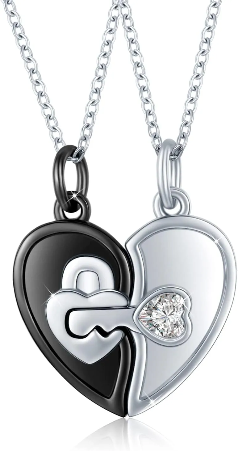 Couple Necklaces for Boyfriend and Girlfriend,Sterling Silver Lovers Two Souls Necklace You Hold the Key to My Heart Necklace for Him and Her Valentines Day Birthday Gifts King and Queen His and Her